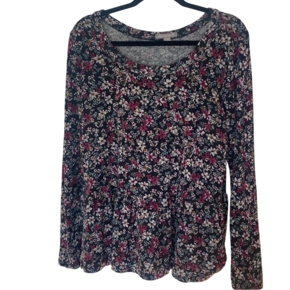Peace & Pearl Floral Long Sleeve Top - Black and Pink SZ L